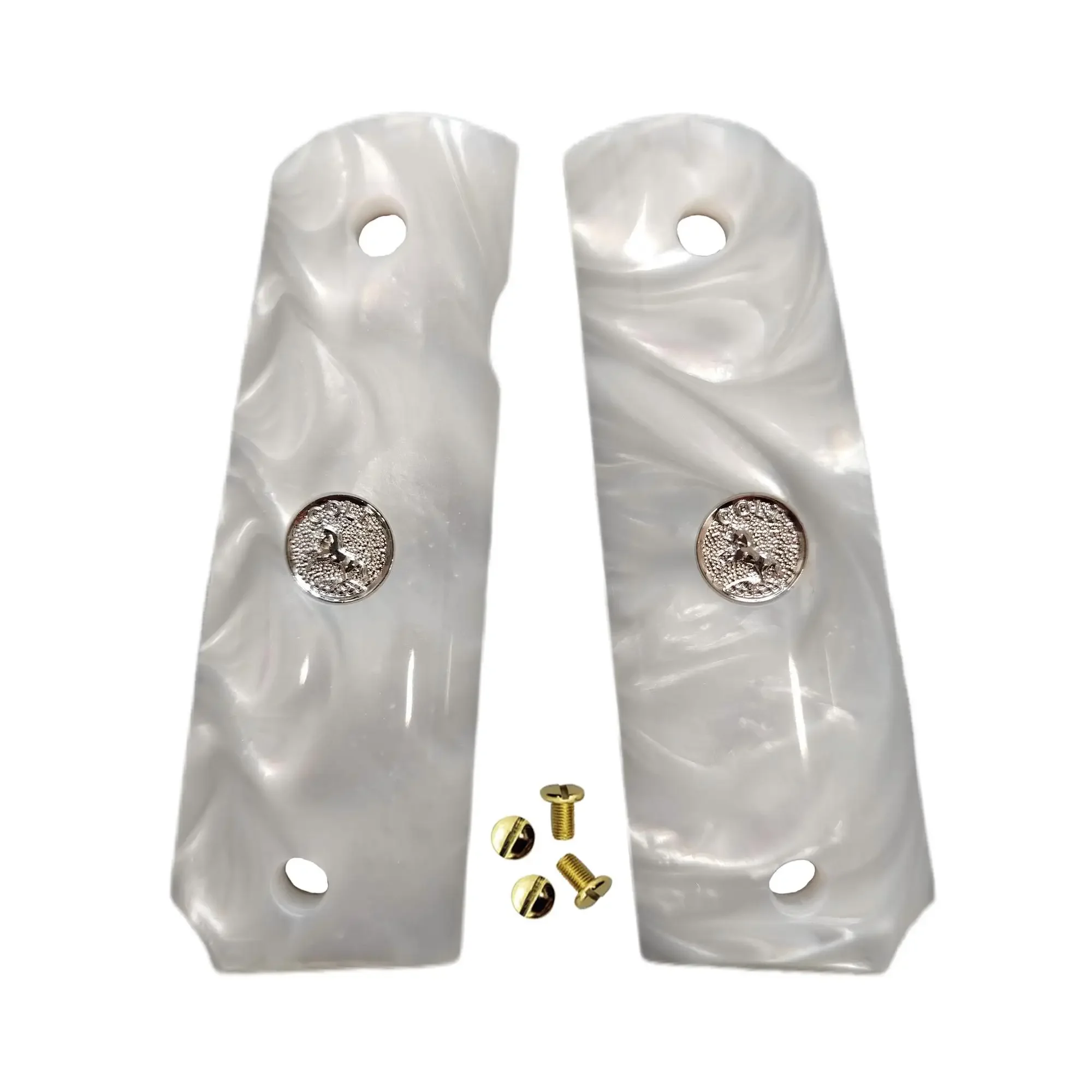 CTG Colt 1911 Grips White Pearl silver horse medallion Full Size 1911 Government