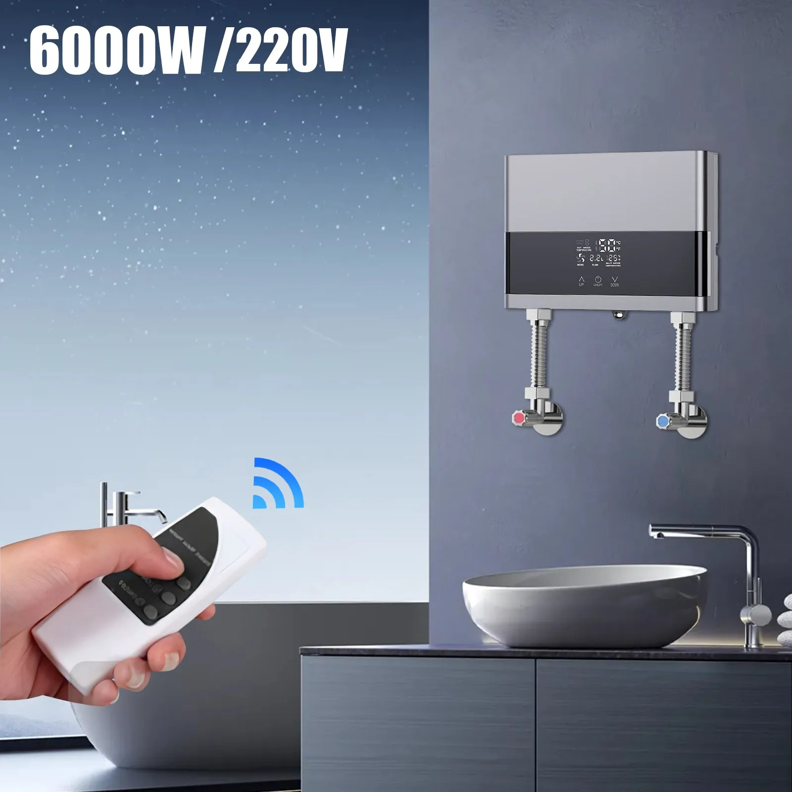 220V 6000W Instant Water Heater Frequency Conversion Bathroom Kitchen Wall Mounted Electric Water Heater LCD Display With Remote