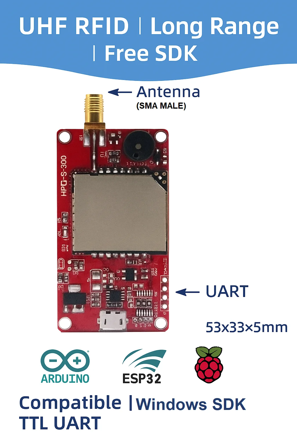 modulo-lector-rfid-r300-para-esp32-raspberry-pi-arduino--control-de-acceso-uhf-ttl-uart--sdk-gratuito-incluido