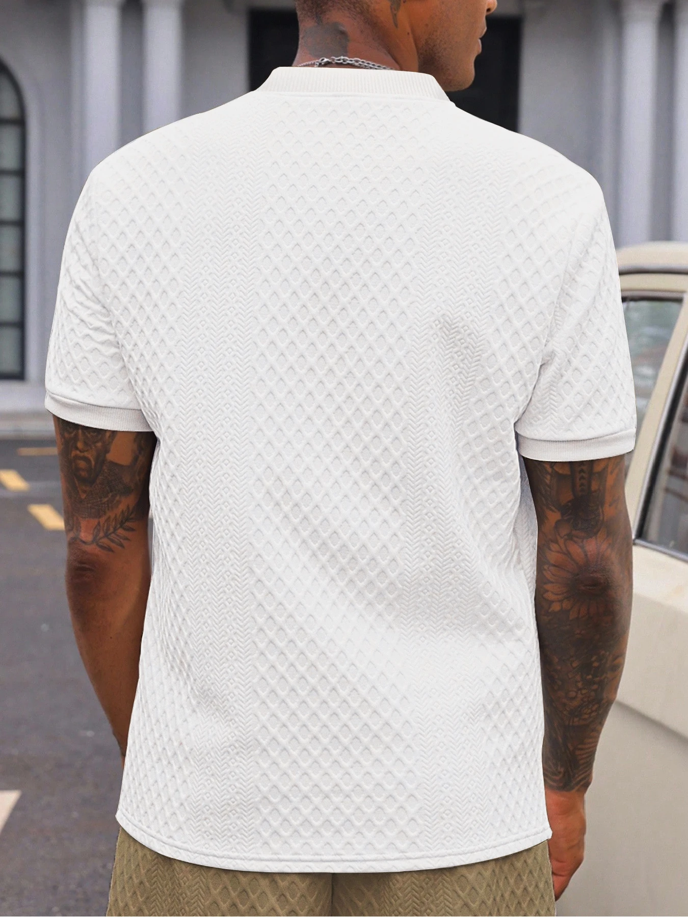 Lässiges Herren-Poloshirt, weich und bequem, einfarbig und schlichtes Design, italienischer Lochmusterdruck, geeignet für Outdoor-Sport. – Detail 6