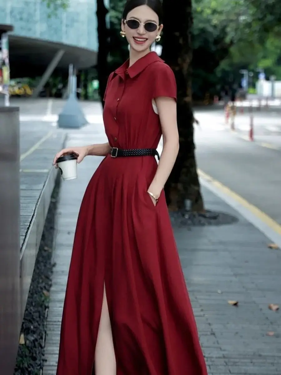 

Elegant waist flattering belted pure linen summer dress