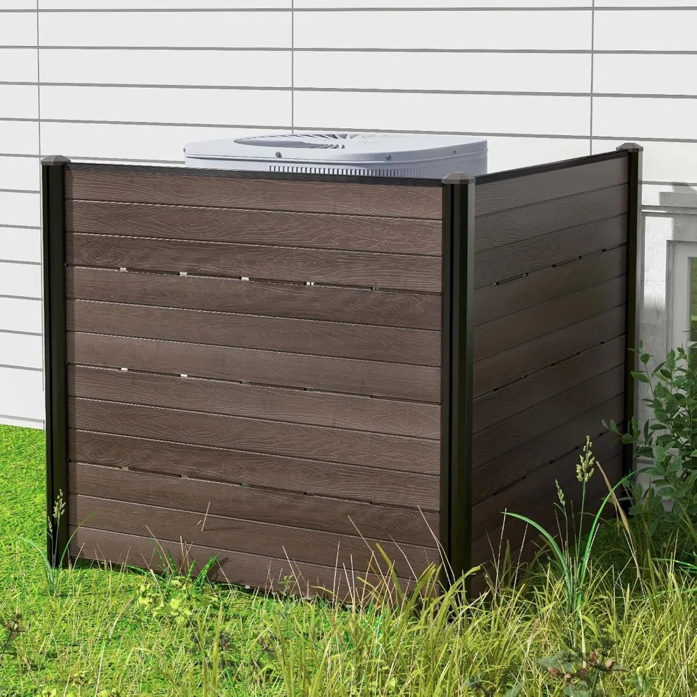 ir Conditioner Fence 2 Panels, 48''W x 45''H Outdoor Privacy Screen with 5 Stakes, HDPE Decorative Trash Can Enclosure
