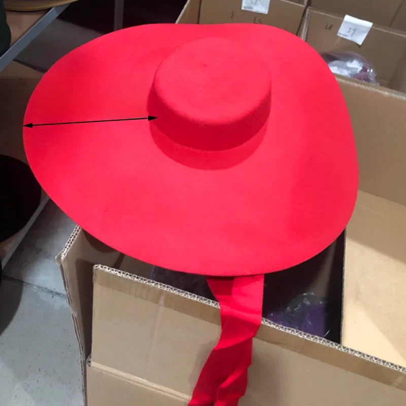 Czerwony super wełniany kapelusz Extra Large 15cm Big brim Shallow Top Soft Hat dla mężczyzn i kobiet Flat Top Hat New Big brim Hat — zdjęcie 2