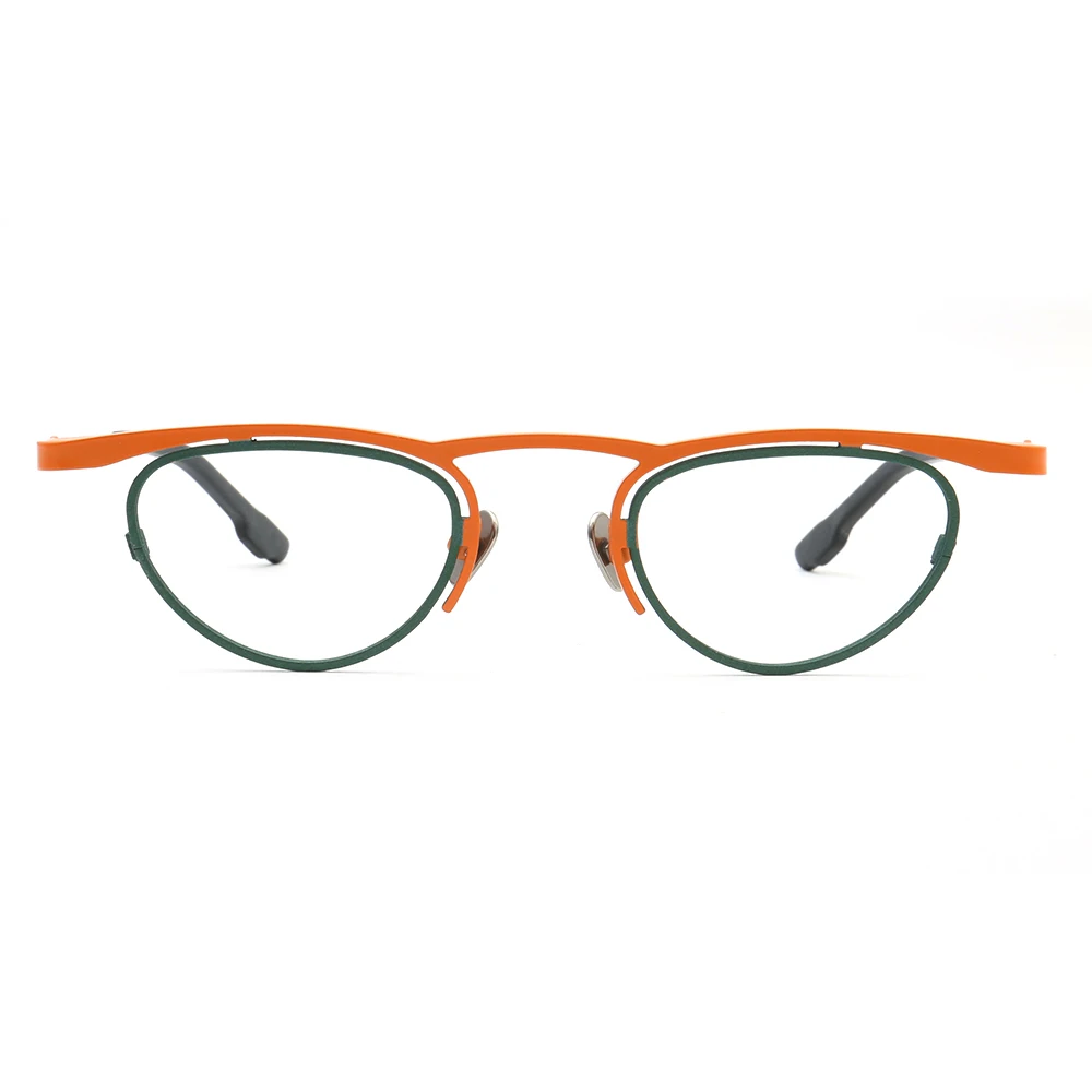 Retro Women Cat Eye Glasses Frames Men Round Optical Eyeglass Frame Pure Titanium Orange Green Eyewear Rx Lightweight Eyeglasses