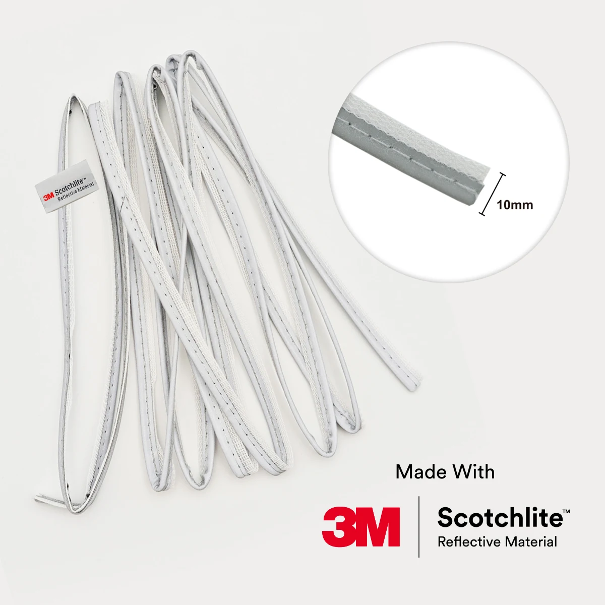 أنابيب عاكسة 3M للخياطة - شريط حواف عاكس 3M بالمتر - للملابس والحقائب والمنسوجات - عرض 10 مم
