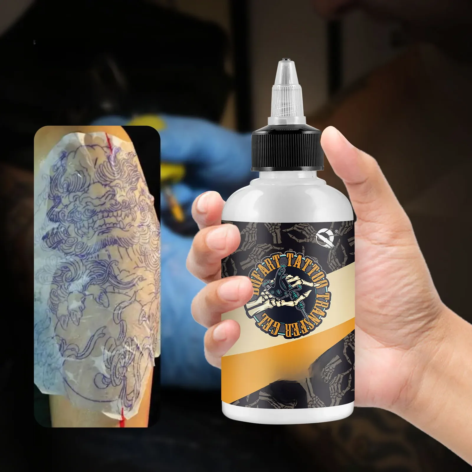 Żel do transferu tatuażu DQFART, żel do szablonów tatuażu, 120/15 ml, duża pojemność, wysoka jakość, szybki żel do transferu, trudny do usunięcia. — zdjęcie 2