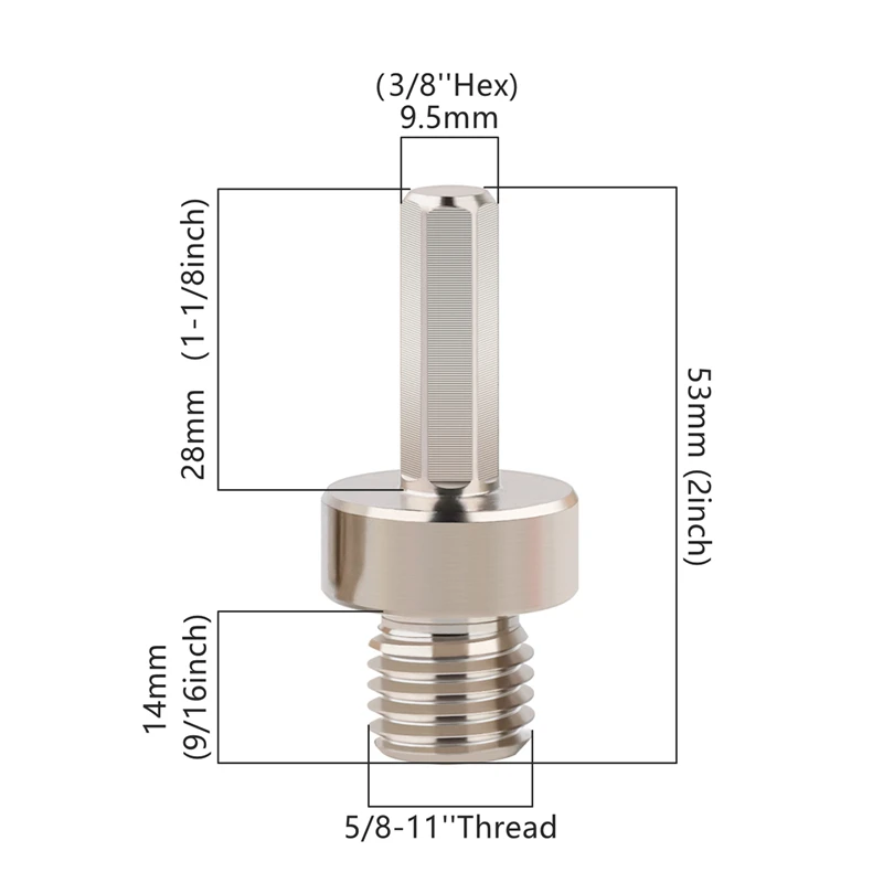 5/8-11" M10 M14 M16 Gewinde auf 3/8'' Sechskant galvanisierter Dorn-Adapter für Diamant-Kernbohrer, geeignet für elektrische Bohrmaschinen. – Detail 4