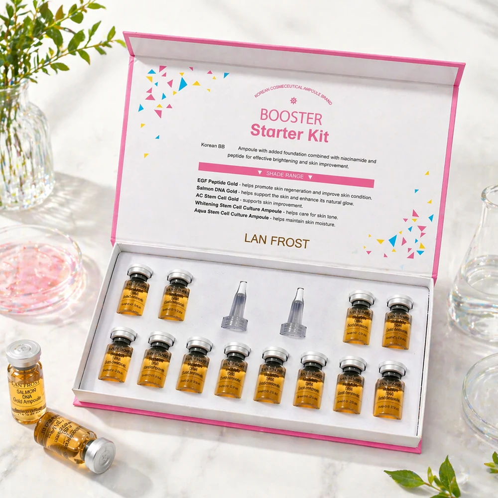 Sérum Facial BB 8ml Ampola de DNA de Salmão Ouro Potencializador de Pele Iluminador Hidratante Cuidado com Microagulhas de 0.3mm