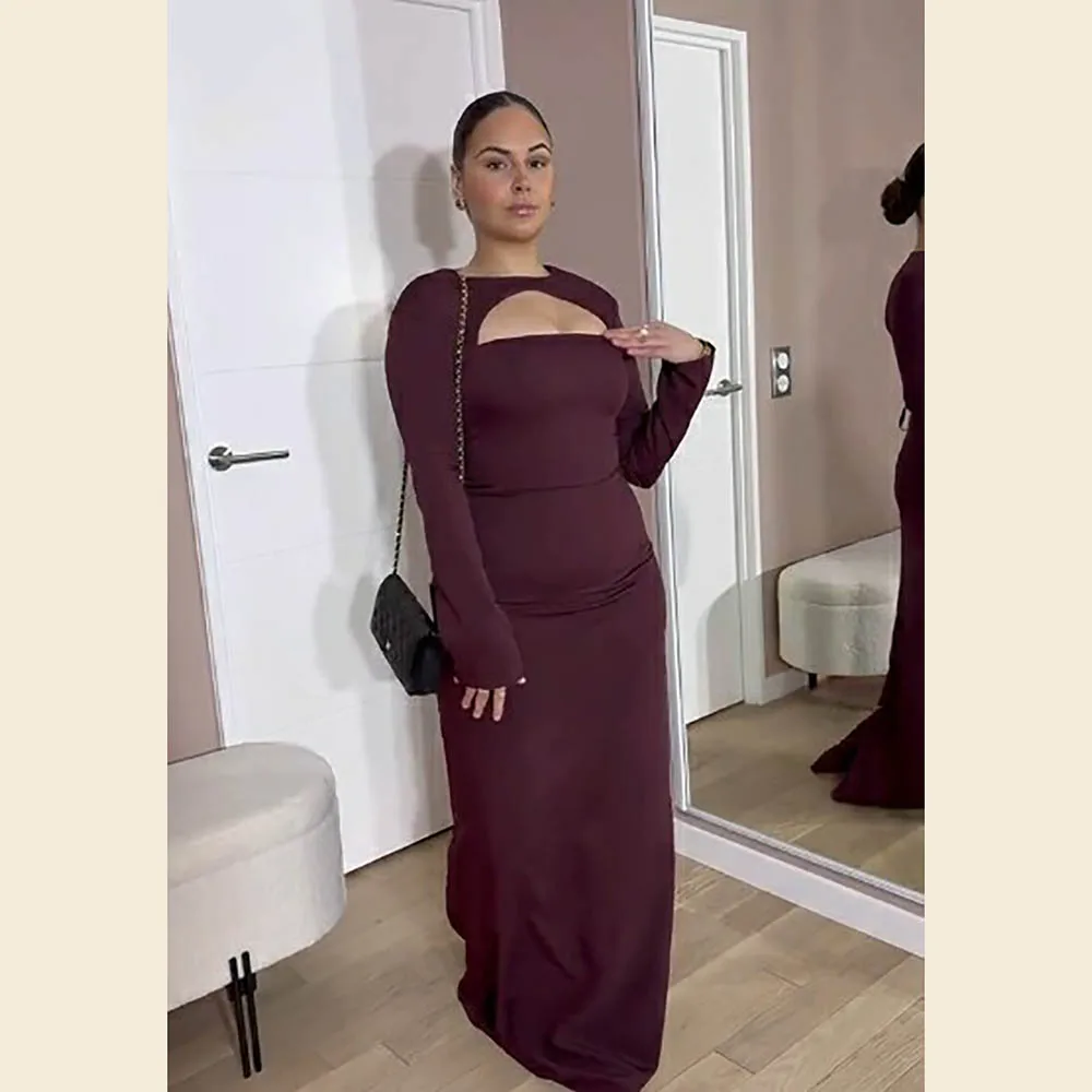 

Msikoods Brown Mermaid Prom Dresses 2026 Arabia Long Sleeves Formal Evening Dresses Women Wedding Party Dress vestidos de noche