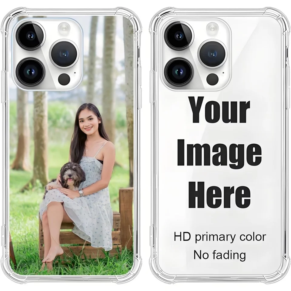 Funda transparente a prueba de golpes para iPhone 11 12 13 14 15 16 17 18 Pro XS Max 8 7 Plus Mini XR Air 16e 17e, personalizable con fotos de mascotas 4