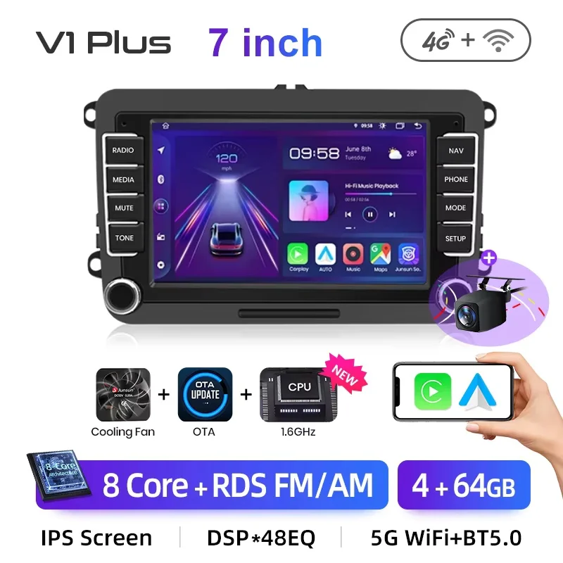 Junsun Android autoradio 7" 9" voor VW Volkswagen Skoda Octavia Golf 5 6 Touran Passat B6 Polo Jetta CarPlay Auto Stereo RDS DSP