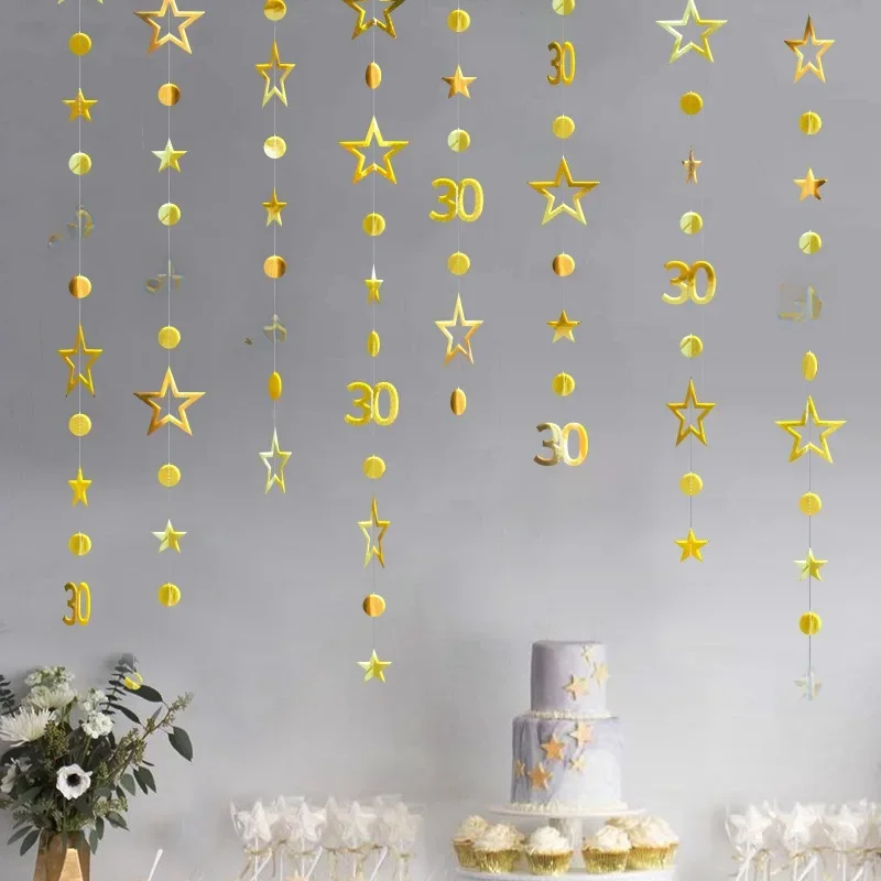 Guirxiété d'étoiles dorées roses pour 30e anniversaire, bannière d'anniversaire, décor de fête, faveur des filles, 30 ans