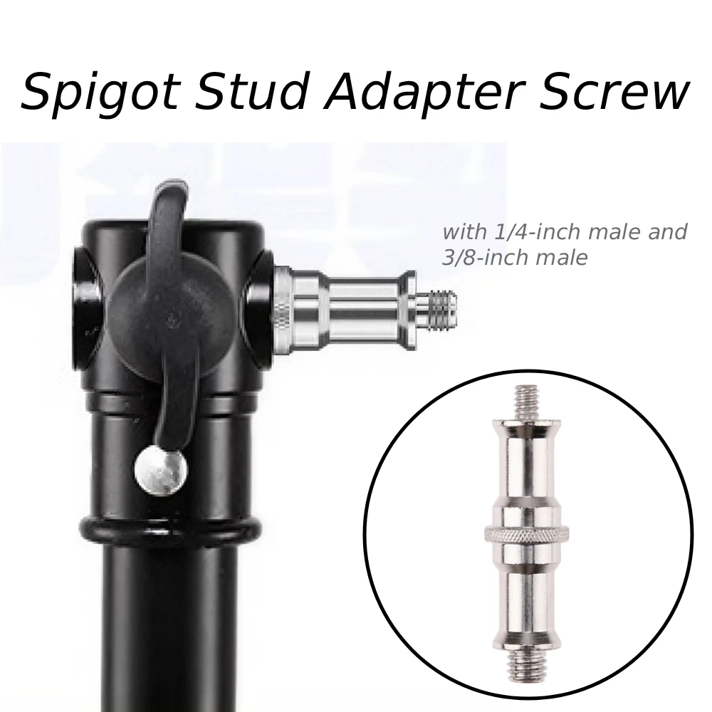 Double End Stud 1/4-Inch and 3/8-Inch Adapter Spigot Threaded Screw Connector for Flash Light Stand