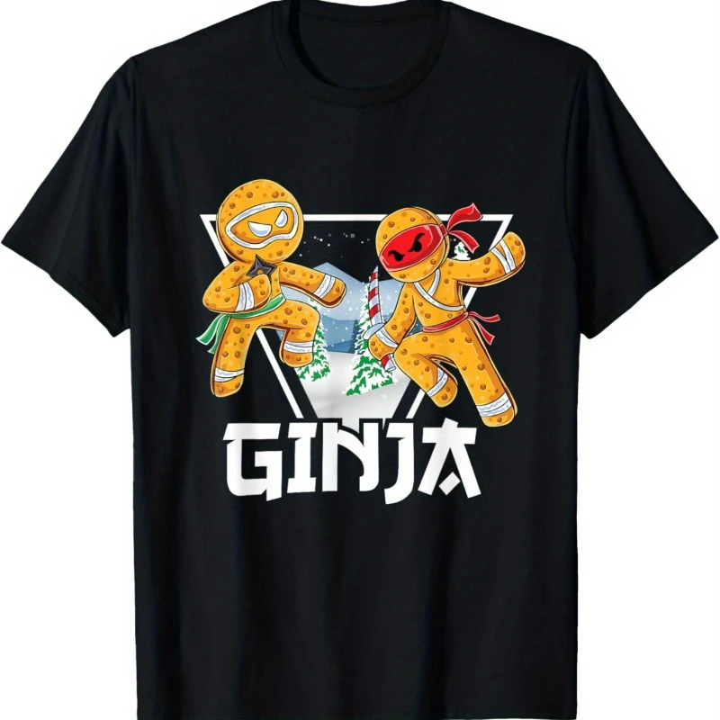 

Ginja Ninja Ninjabread Man Gingerbread Ninja Ugly Christmas Men's Graphic Pure Cotton T-Shirt