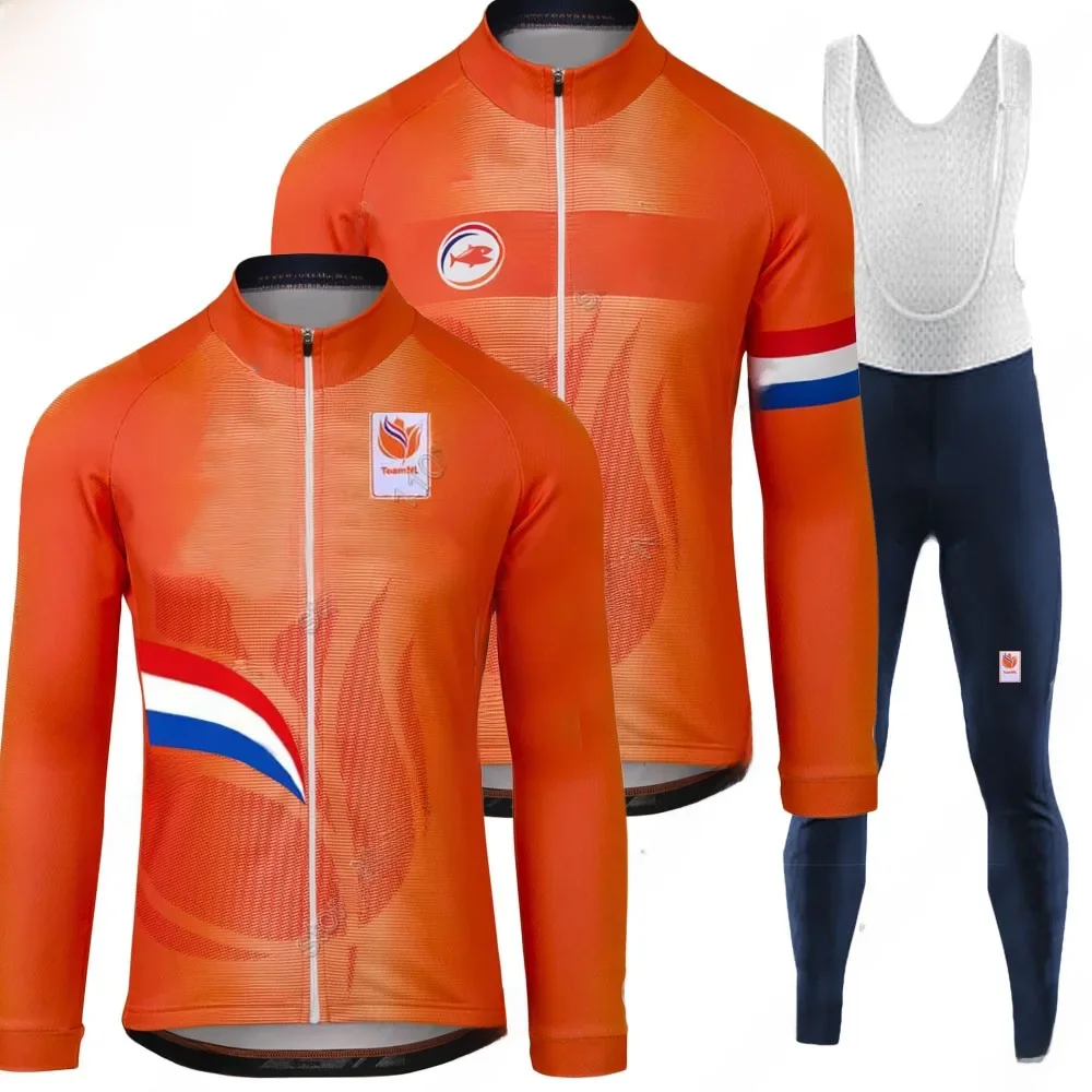 AliExpress Netherlands Team 2024 Cycling Jersey Set Winter Dutch National Suit Orange Long Sleeve MTB Bike Road