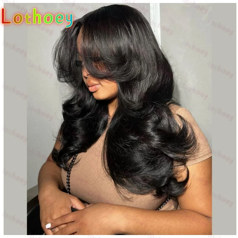 

Multi-specificationn Lace WigFor Women Blowout Looks Human Hair With Curtain Bang Natura colored
