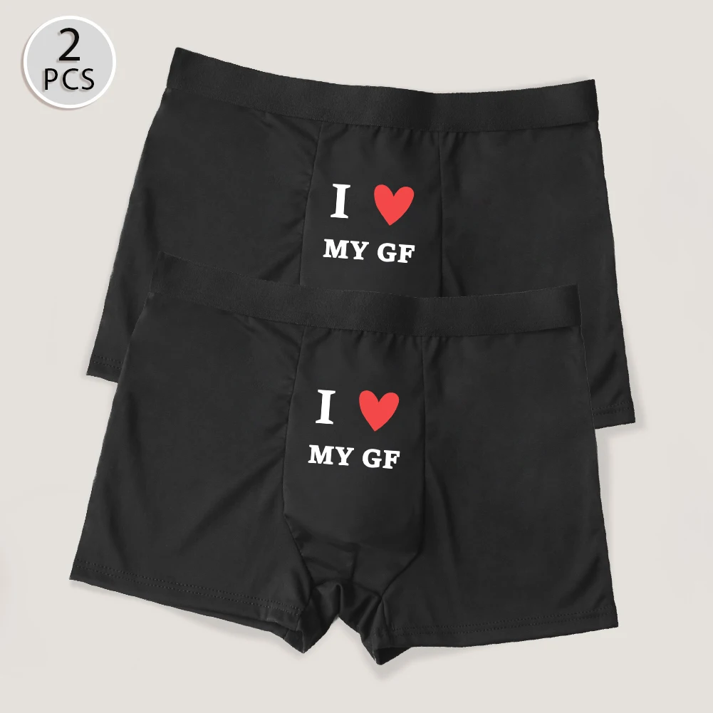 Men's Boxer Briefs - I LOVE MY GF - Breathable Black Underwear Fun Shorts Comfortable & Soft Underpants