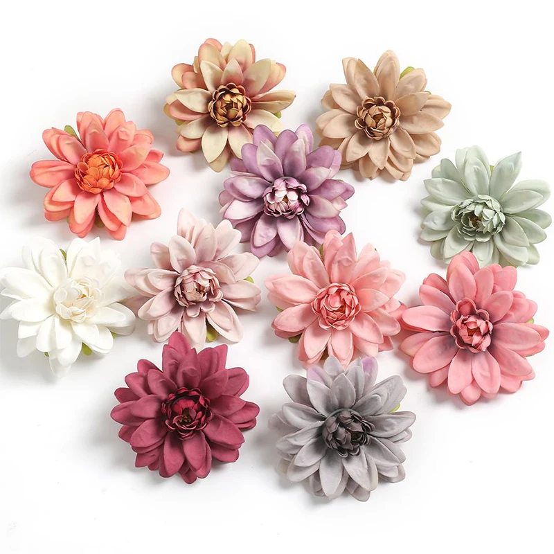 3/5Pcs 9CM Dahlia Artificial Silk Flowers Heads For Home Wedding Bride Decoration DIY Wreath Gift Party Dress Set Decorations