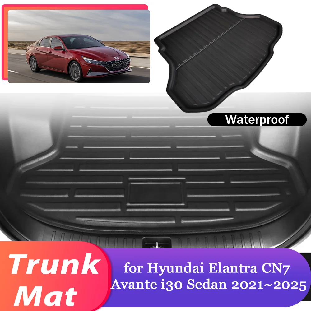 Car Trunk Mat for Hyundai Elantra CN7 Avante i30 Sedan 2021~2025 Luggage Waterproof Rug Cargo Boot Pad Liner Cover Accessories