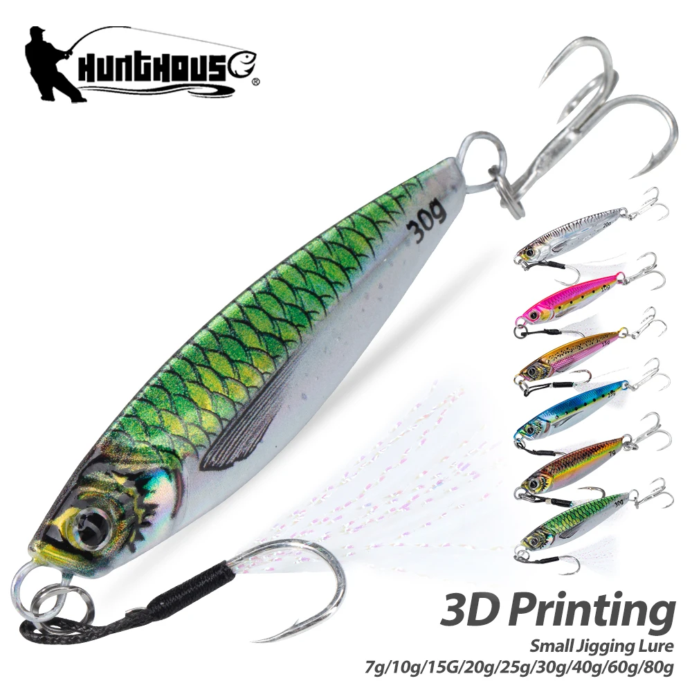 Leurre de pêche Hunthouse Metal Jig 7g-80g, jigging lent coulant, jig laser, pour eau salée, pêche au brochet et au bar, matériel de pêche lw844