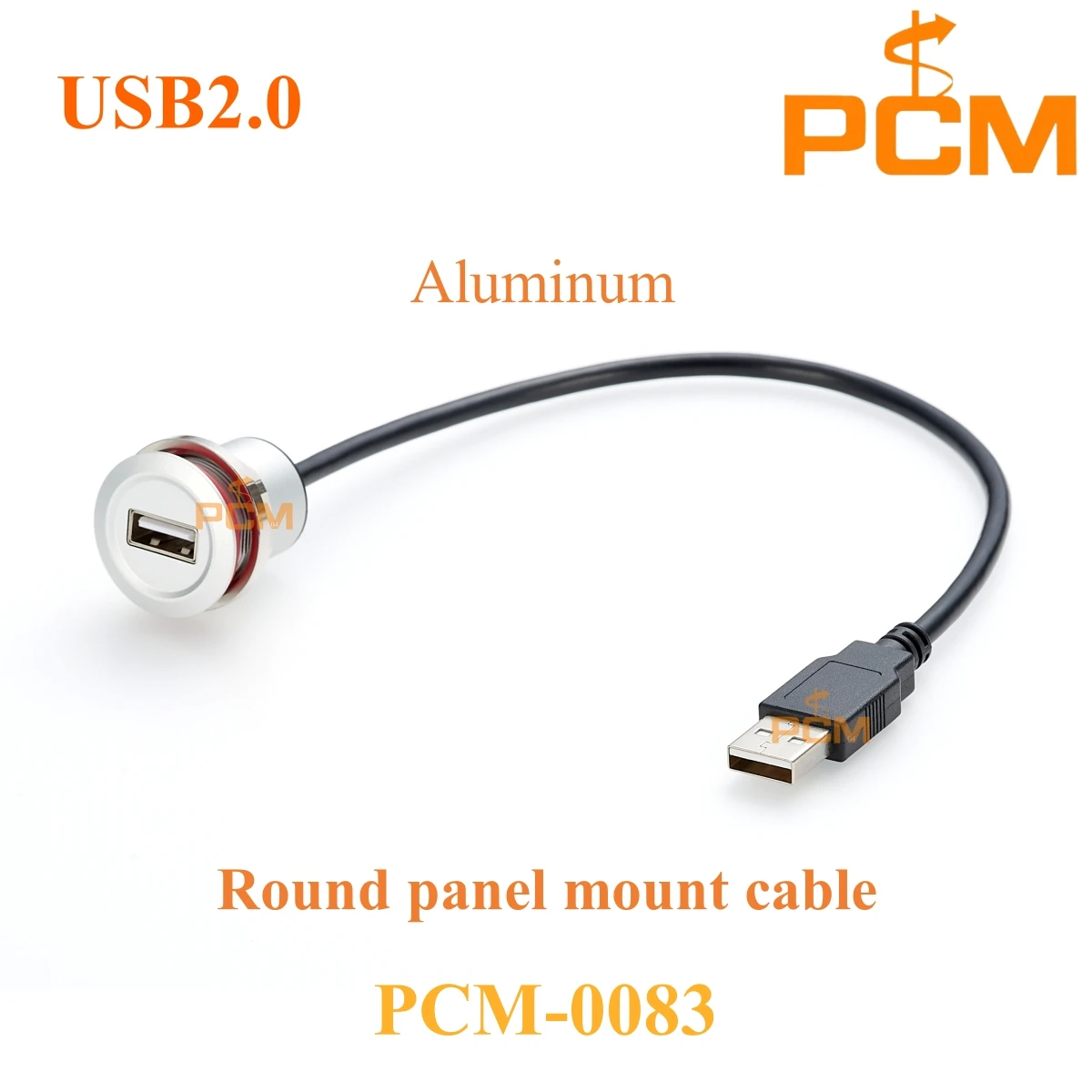 USB2.0 USB-A female to male cable Aluminum round panel mount cable,front mount,rear locking,for car chassis