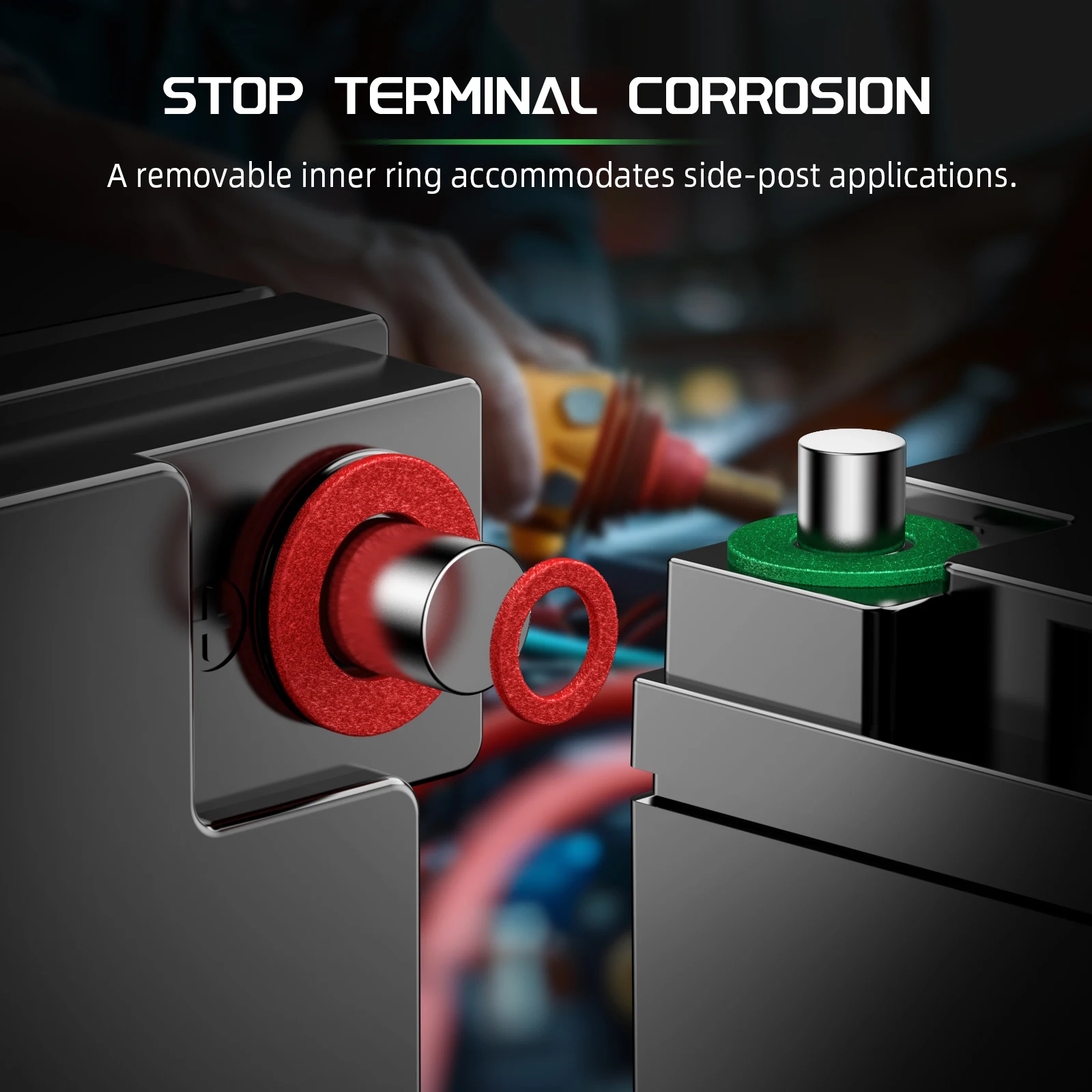 طقم موصلات طرفية للبطارية، طرف بطارية عالي التحمل إيجابي سلبي للسيارات البحرية، مع 4 قطع 2 مقياس 3/8 بوصة نحاس