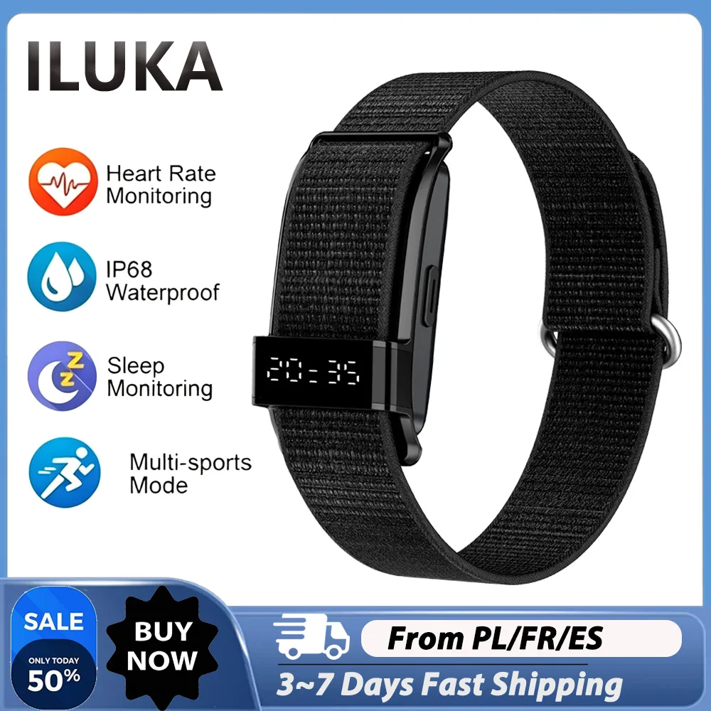 Bracelet intelligent ILUKA S18 avec suivi d'activité, affichage GPS de l'heure, étanche IP68, moniteur de fréquence cardiaque, d'oxygène sanguin et de sommeil