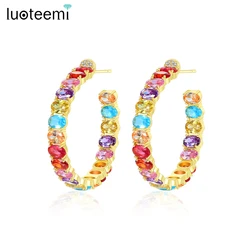 LUOTEEMI Rainbow Large Hoop Earrings for Women Anniversary Fashion Jewelry Party Boucles D Oreille Femme Bijoux Christmas Gifts