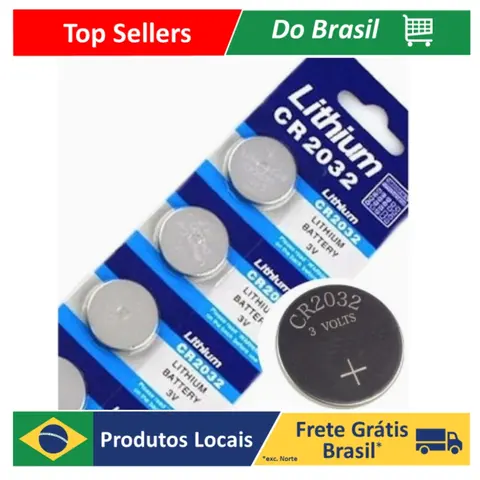 Kit com 5 Baterias CR2032 – Pilha de Lítio 3V Tipo Moeda