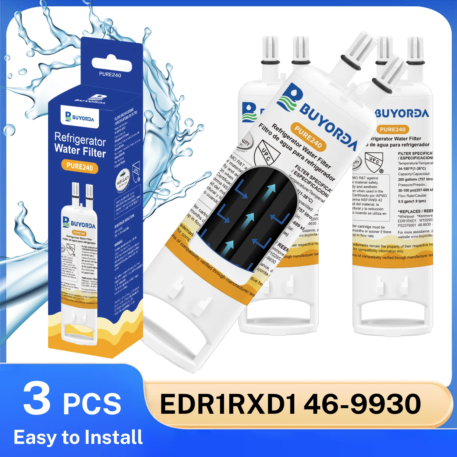

Фильтр для воды для холодильника EDR1RXD1, 3 шт., замена для EveryDrop Filter 1 W10295370A EDR1RXD1B, для Kenmore 46-9081 46-9930