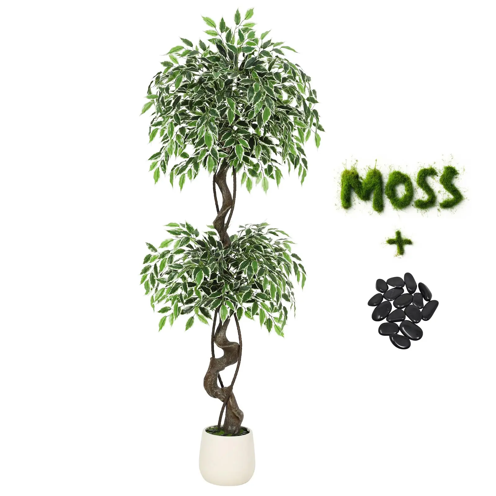 Kunstpflanze mit Topf, künstlicher Ficus mit realistischem getrocknetem Moos, künstlicher Baum, Dekoration für Geschäft, Büro, Haus