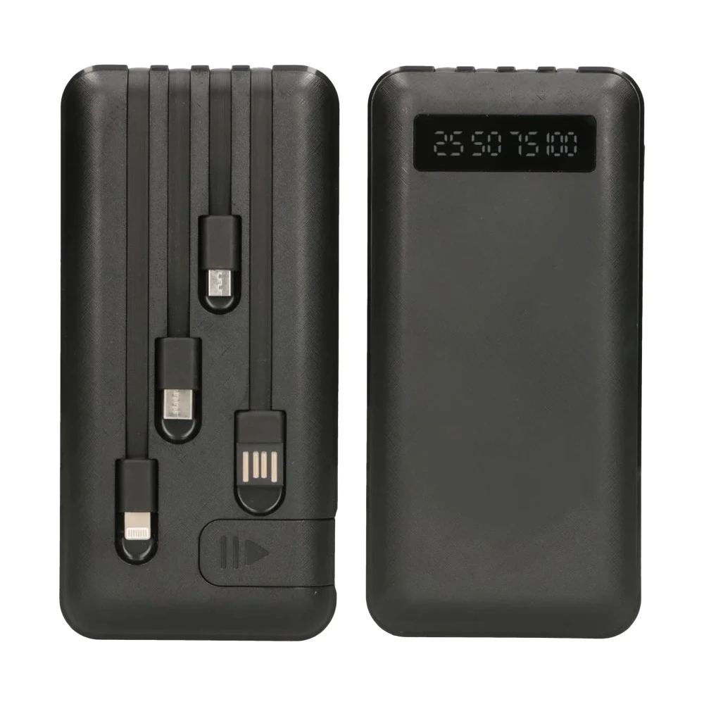 Power Bank 20000mAh Cavi Integrati e Display LED con Mini Supporto per Smartphone Batteria Esterna con Luce Integrata