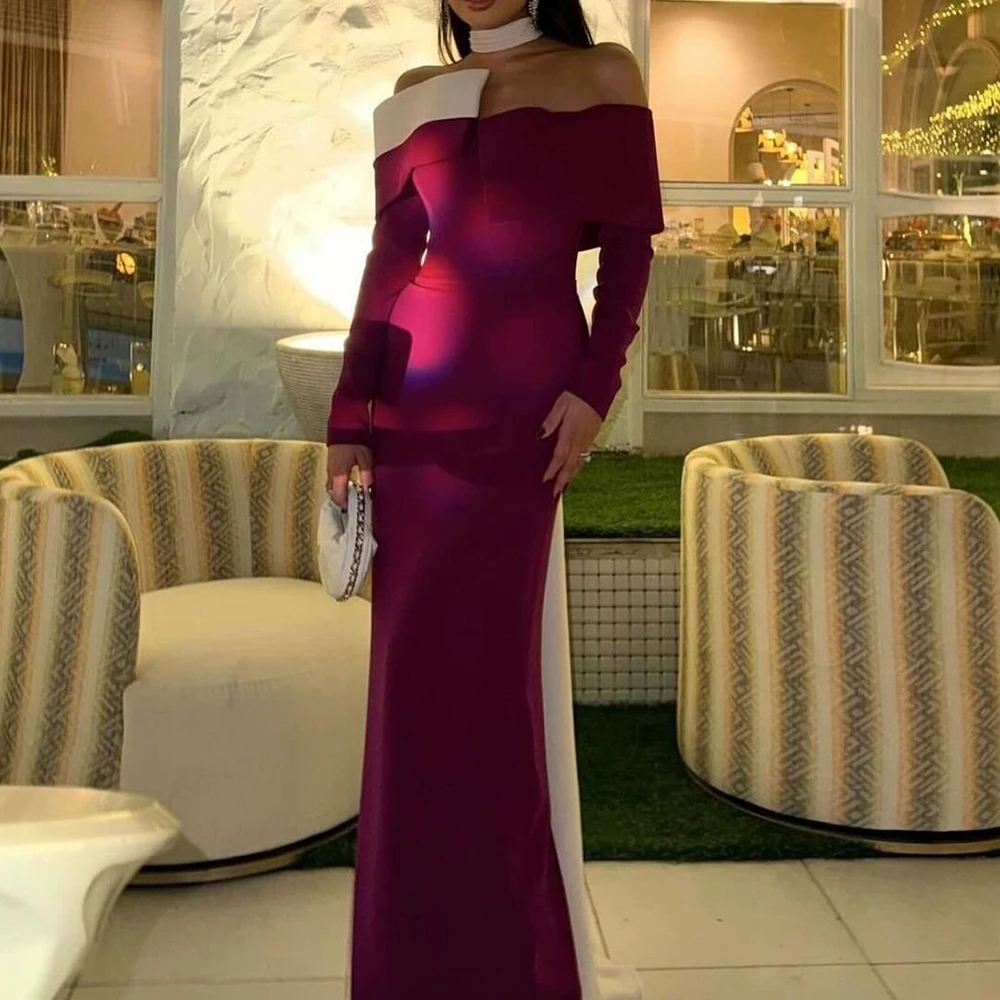 Special Occasions Clothing Classic Jersey Contrast Color Column Off-the-shoulder Long Dresses Elegant Luxury Evening Dress 2024