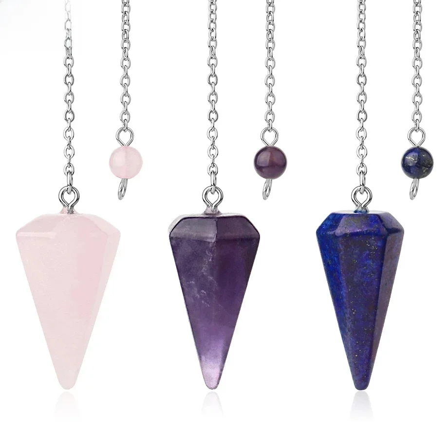 CSJA Healing Crystal Slinger voor Waarzeggerij Wichelroedelopen Roze Kwarts Slingers Natuurlijke Edelsteen Reiki Kristallen Hanger Pendulos E112 - afbeelding 2