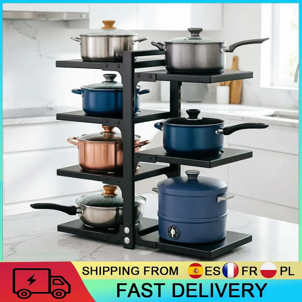 Organisateur de casseroles réglable, support de rangement multi-niveaux pour casseroles et poêles de cuisine, organisateur de poêles gain de place pour sous l'évier