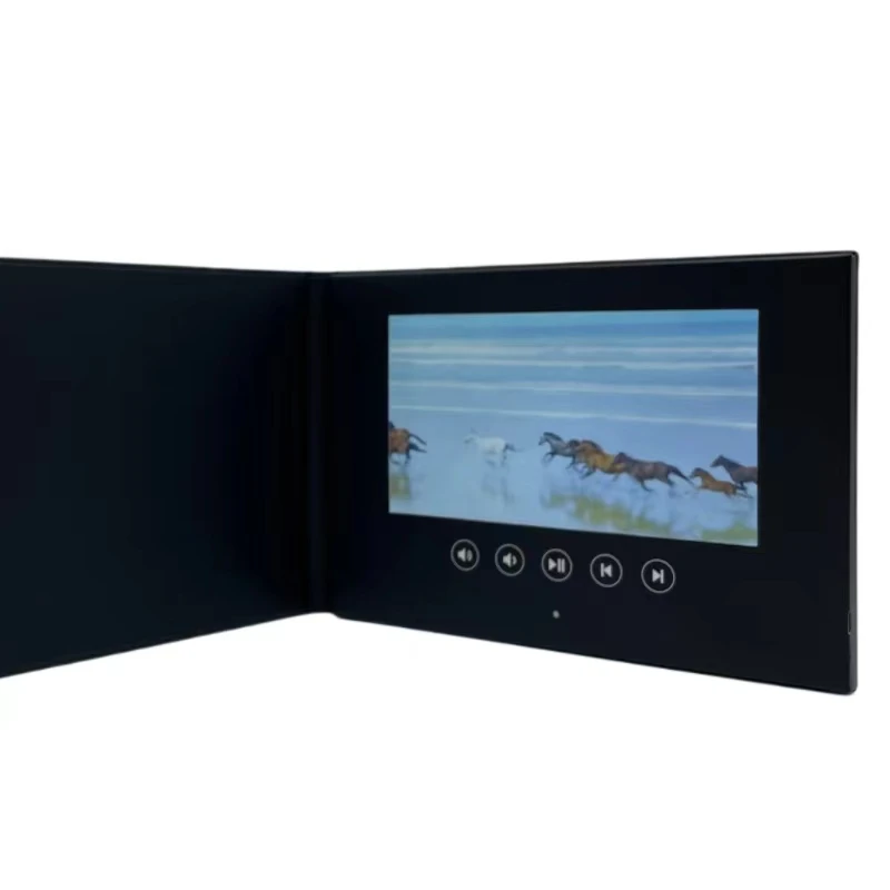 

All black 7 inches hard cover video brochure with IPS screen 8G memory best price support customize