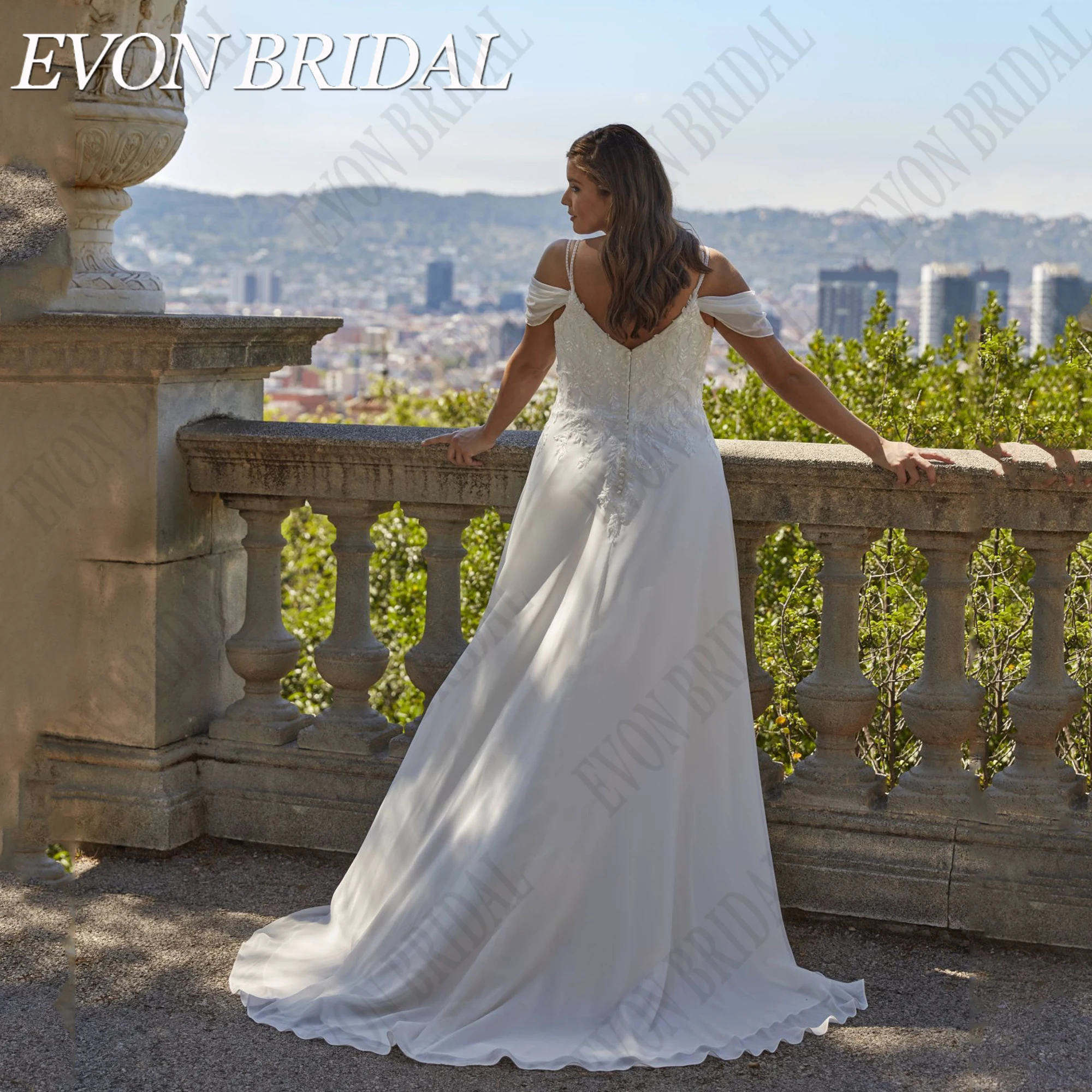 EVON BRIDAL Wedding Dress Plus Size Chiffon A-Line Applique V-Neck Sequin Civil Bride Gowns Vestidos De Novia Spaghetti Straps