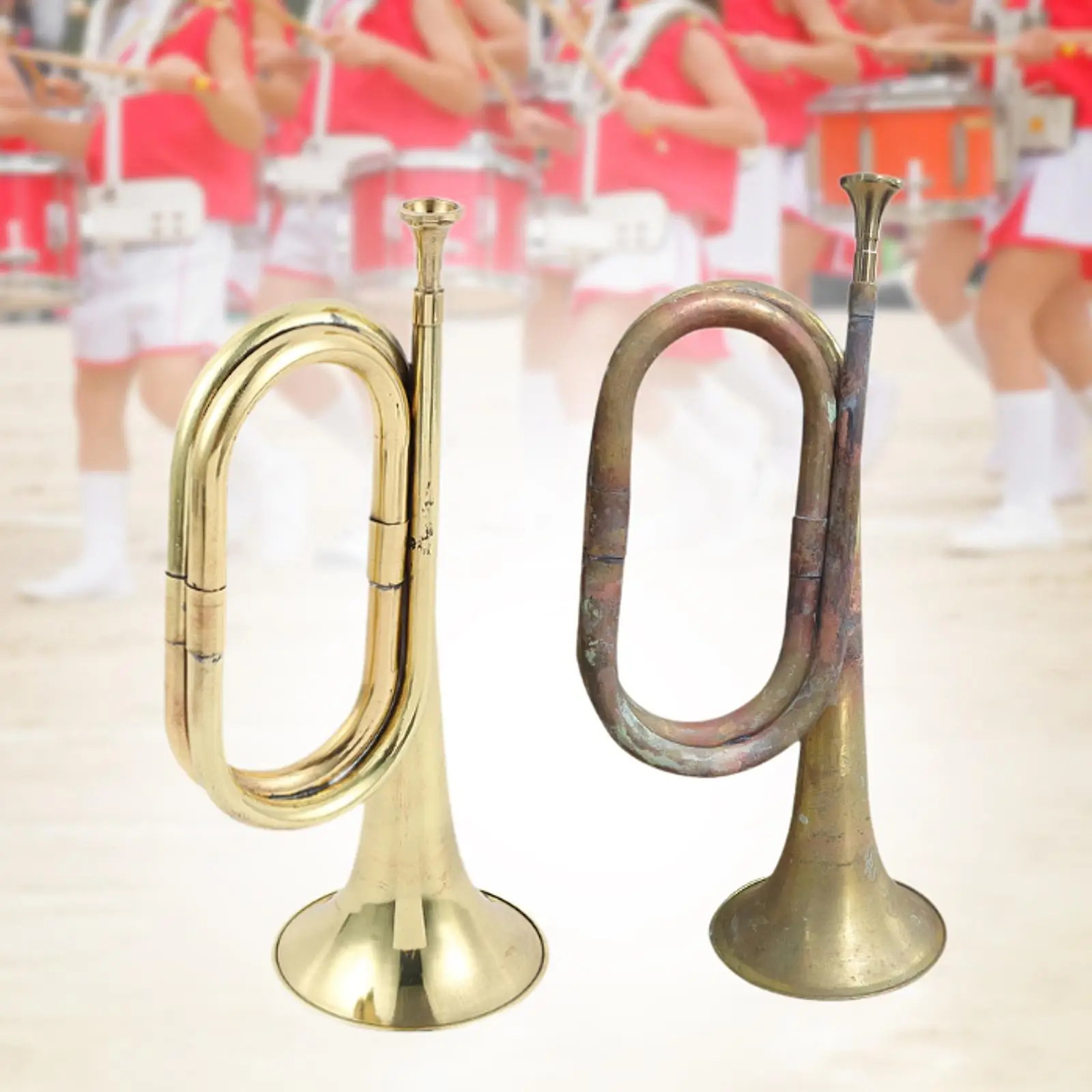 Brass Bugle Trumpet Prop Musical Instrument Large Diameter Blowing Bugle for Outdoor Brass Band Performances