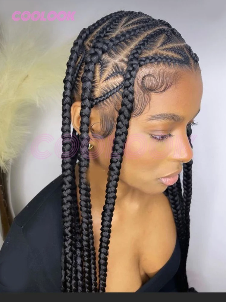 

36-дюймовый парик с косами в форме сердца, синтетические полные кружевные плетеные парики для женщин, косички без узлов, кружевные передние плетеные парики