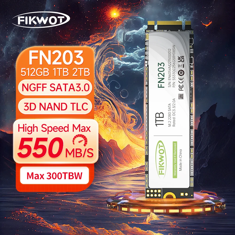 

Fikwot FN203 M.2 SSD SATA III 6Gbps 550MB/s 256GB 512GB 1TB 3D NAND Flash NGFF Internal Solid State Drive for Laptop PC Desktop