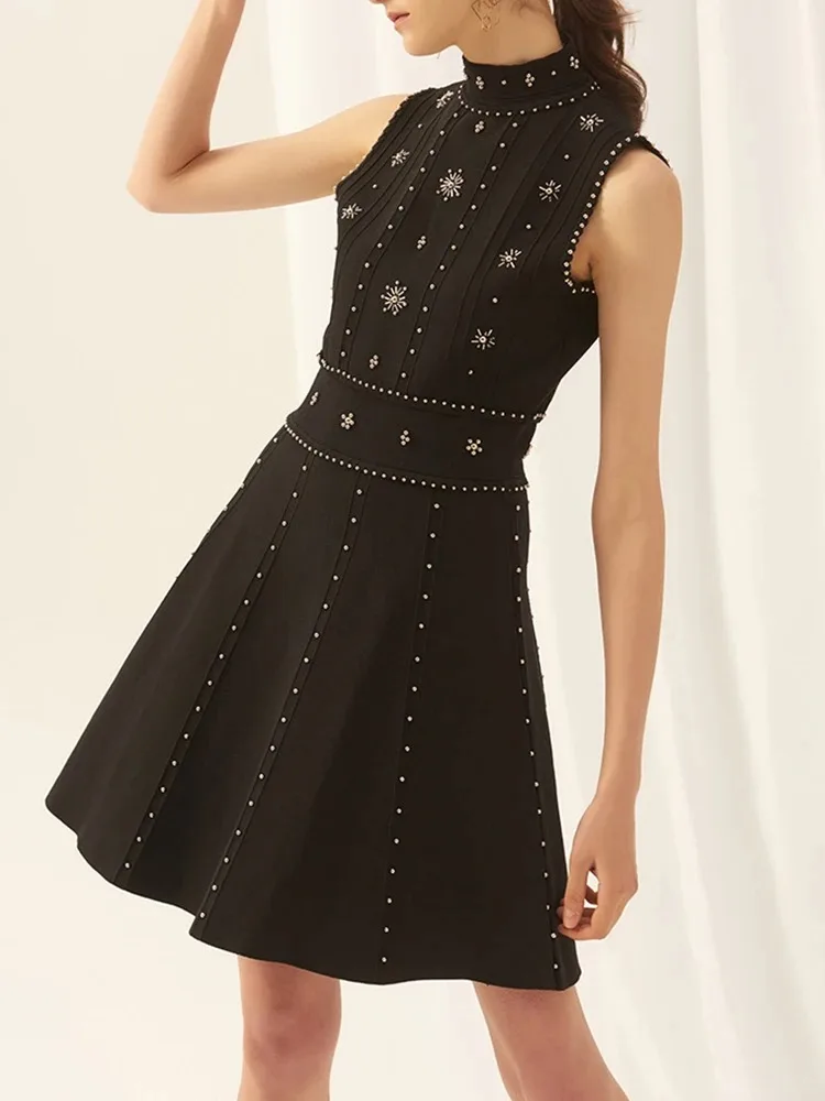 

Летнее женское платье с круглым вырезом, без рукавов, с вышивкой и вставками, мини, с высокой талией, модное