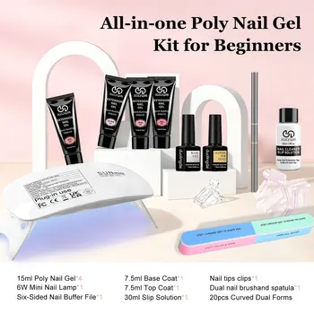 Duolingdai 4 Color Poly Nail Extension Gel + 8pcs Toolset,Clear Pink-White Brown,Comes…