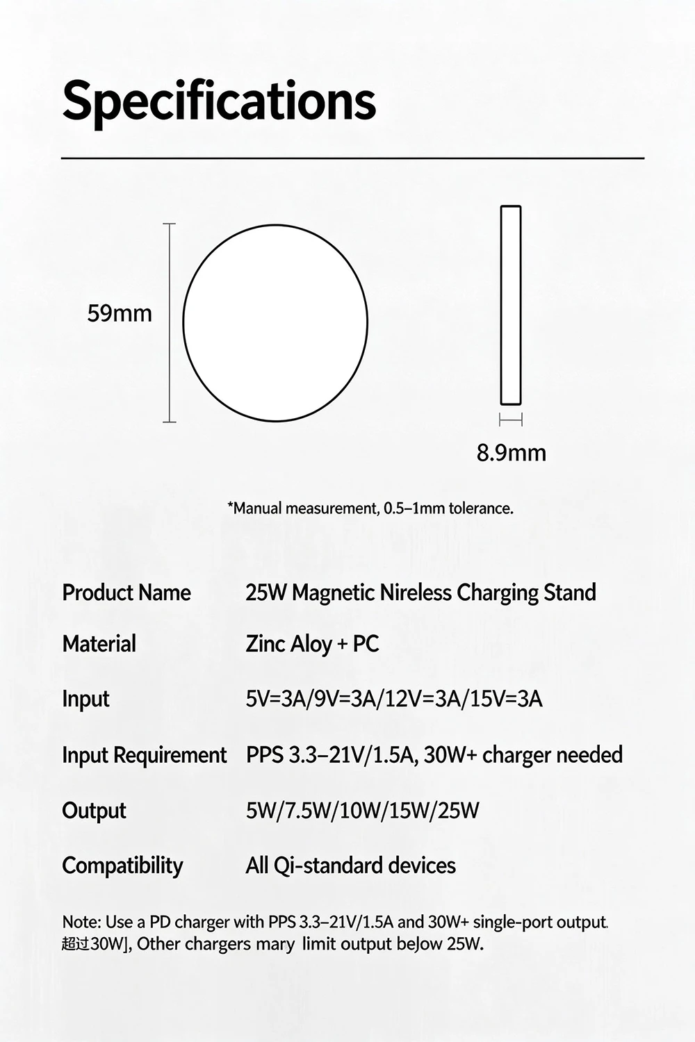 Kabellose Ladestation 25W Qi2.2 Schnellladung Kompatibel mit iPhone 18/17/16 Pro Max Huawei Xiaomi und iPad AirPods – Detail 1