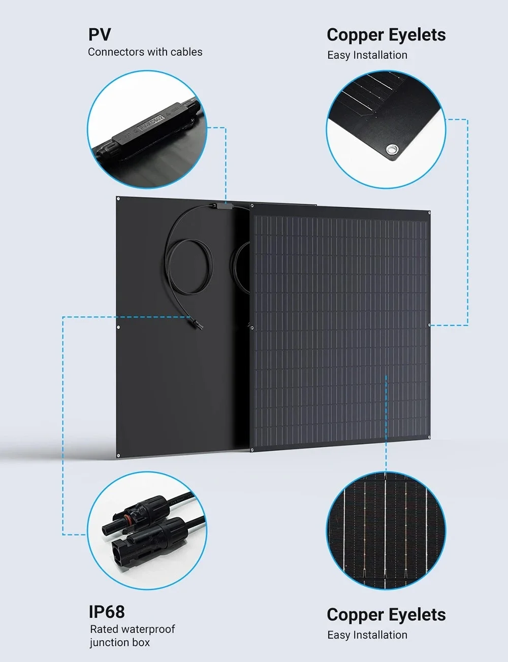 LIONSHEE Flexibles Solarmodul 2er-Pack (insgesamt 480 W), 2 × 240 W 17,55 % monokristallines PERC-PV-Modul, IP67, biegsam für Camping und netzunabhängige Nutzung – Detail 11