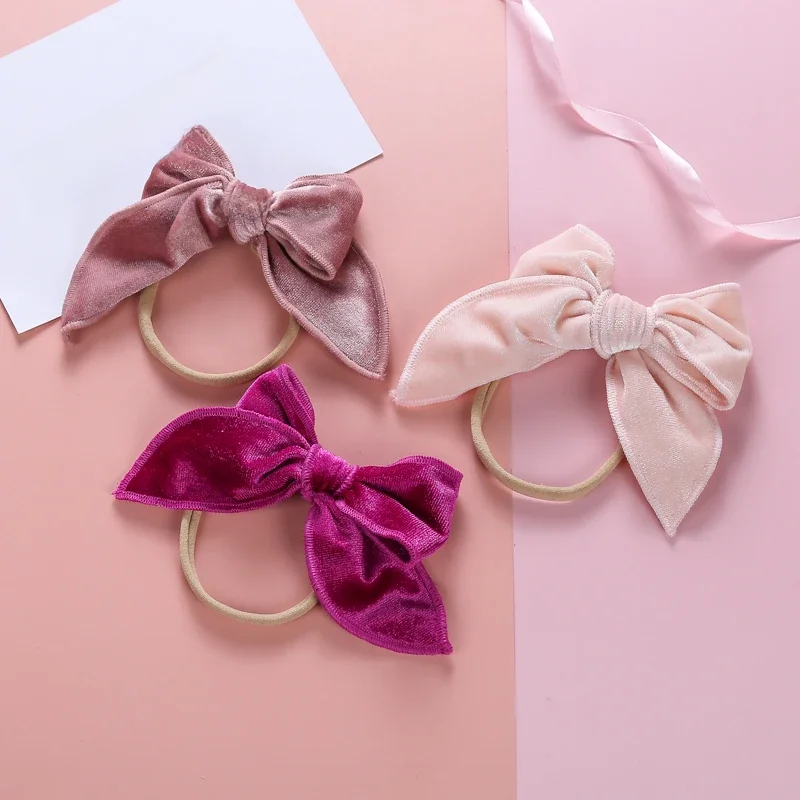 Korea Hair Bow Velvet Turban Opaski na głowę dla dziewczynek Scrunchie Solid Color Bow Knot Opaski do włosów dla dziewczynek Śliczne akcesoria 2022 — zdjęcie 2