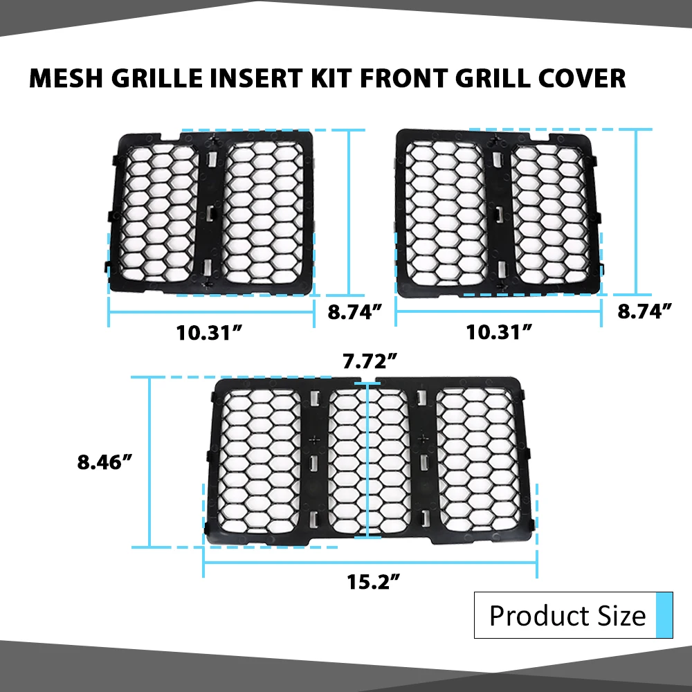 شبكة سوداء مصبغة إدراج عدة غطاء الشواية الأمامية يناسب 2014-16 جيب جراند شيروكي العسل نمط Pp قوي دائم قوي سيارة #3