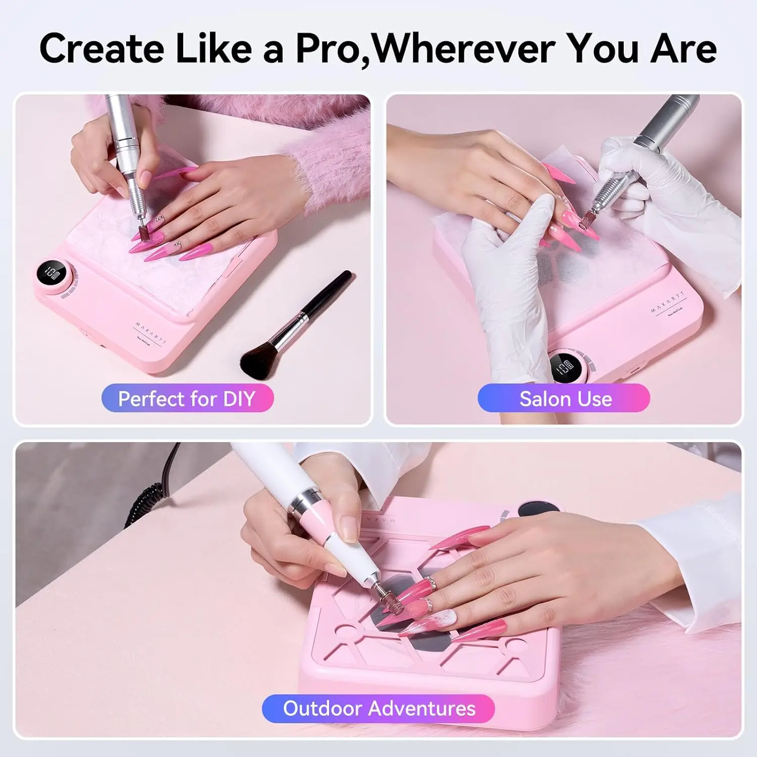 Nail Dust Collector 5500RPM Rechargeable Adjustable Speed Quiet for Gel Polish Manicure Salon Home with Filters Dust Brush
