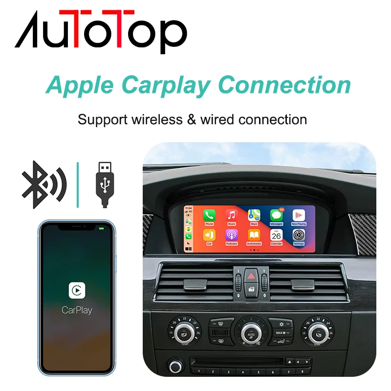 AUTOTOP OEM Screen Upgrade Wireless CarPlay Android Auto Mirror Link For BMW CCC System 3/5/7 Series E60 E90 E70 E87 2006-2009