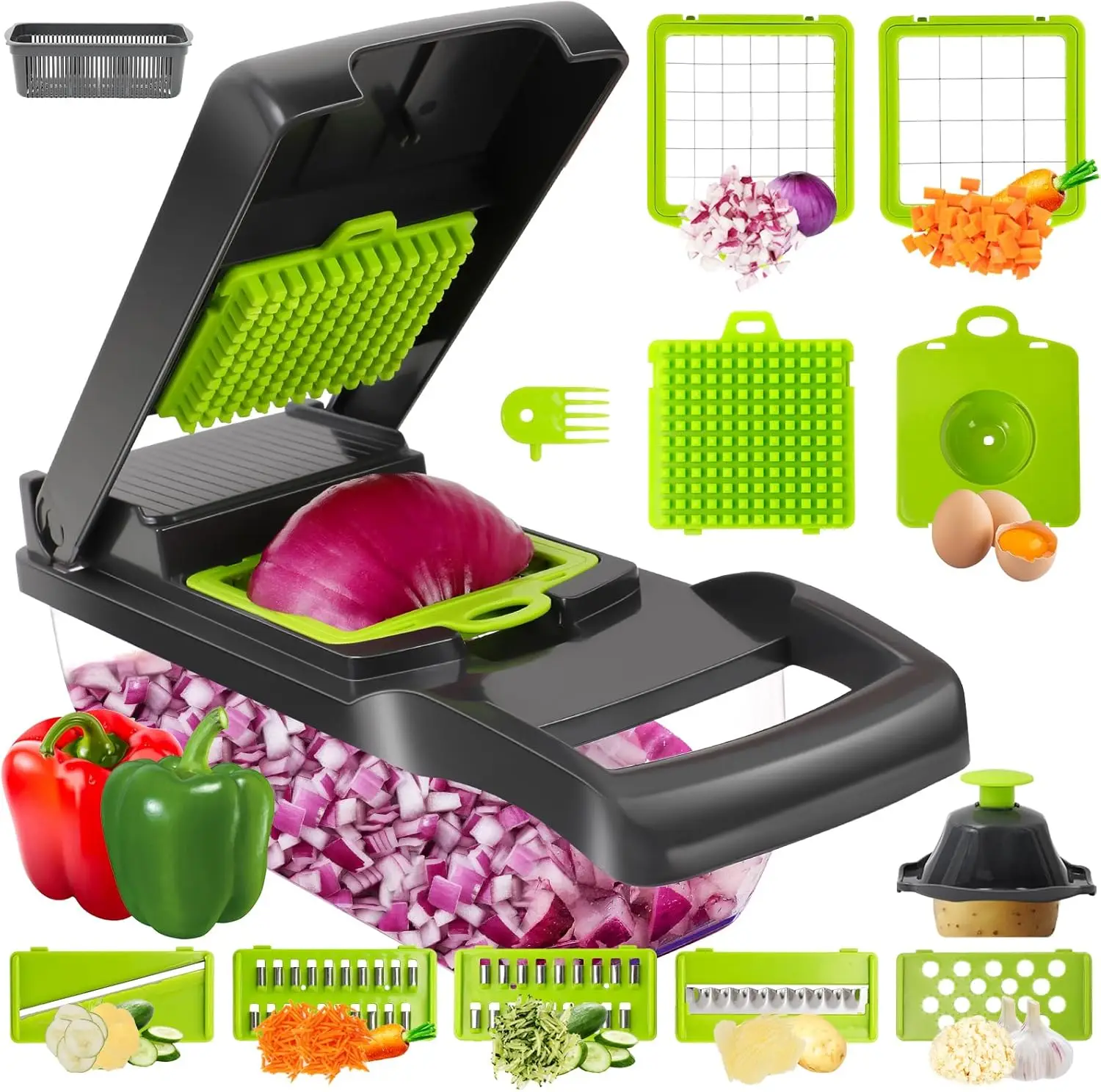 Vegetable Chopper,13 in 1 Multifunctional Food Chopper,Pro Onion Chopper with 7 Blades,Veggie Chopper with Container