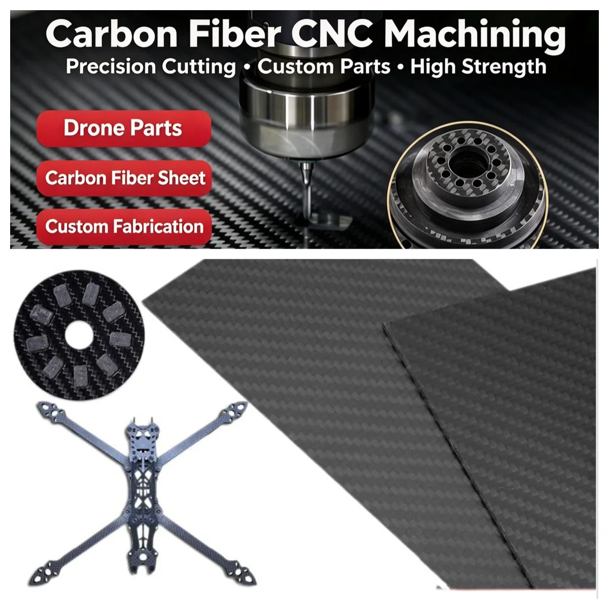 Carbon Fiber Panel Plate Sheet CNC Cutting Processing FPV Frame Drone Arm Engrave Matte Glossy Twill Plain Board RC Part Milling
